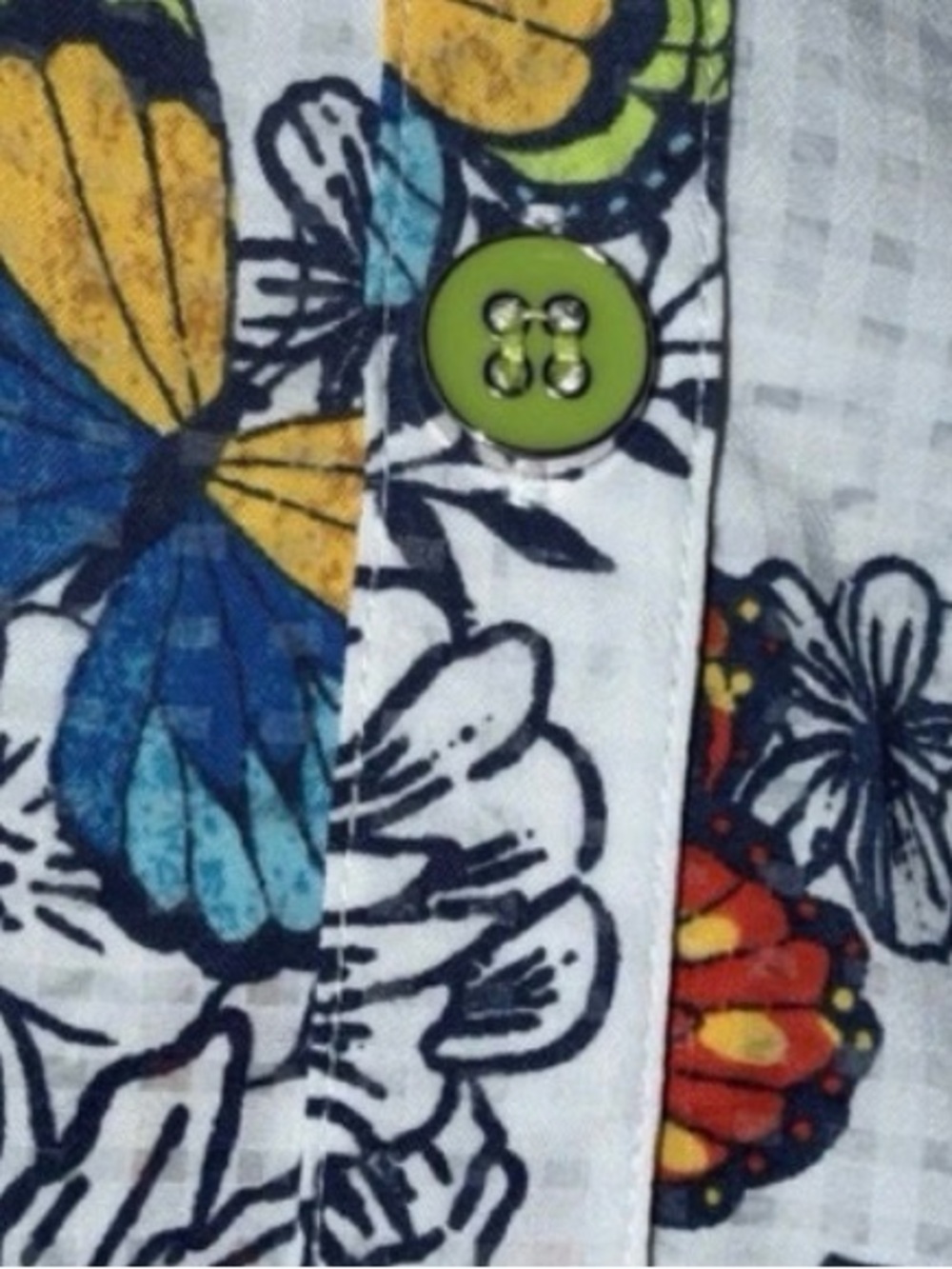 Ali Miles White and Blue Button-Front Blouse Butterfly Print - Picture 3 of 4